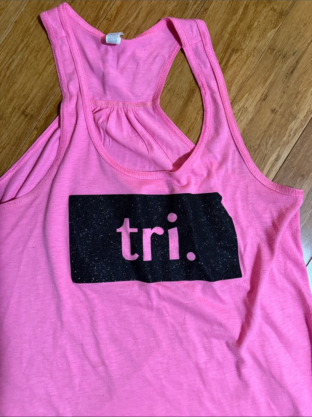 Bella Canvas Pink Racerback Tank with Black 'tri.' Graphic